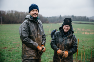 Sam and Gemma from CPRE at hedge planting day